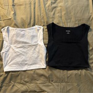 Black and white square neck crop tops